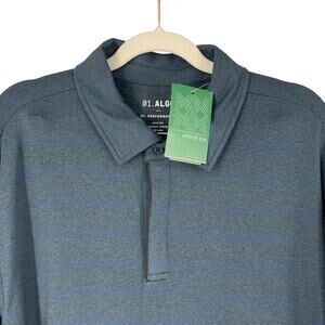 01.Algo‎ Polo Shirt Mens XL Blue Stripe Arrieta Performance UPF 40 Soft Knit